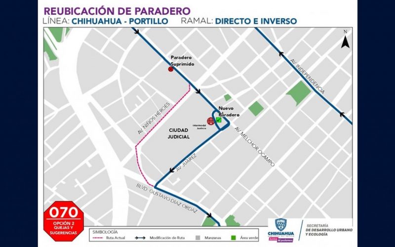 Reubican paradero de la ruta de transporte semiurbana Chihuahua-Portillo